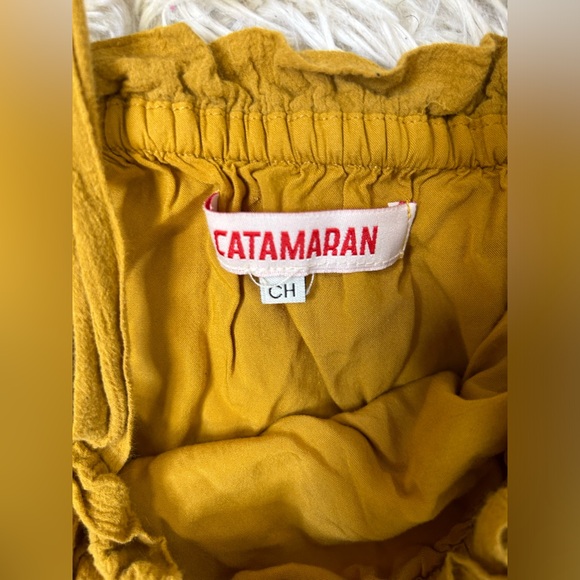 ◾️Catamaran Mustard Yellow Tiered Maxi Skirt With Overall Tie Straps And Pockets - Picture 6 of 9